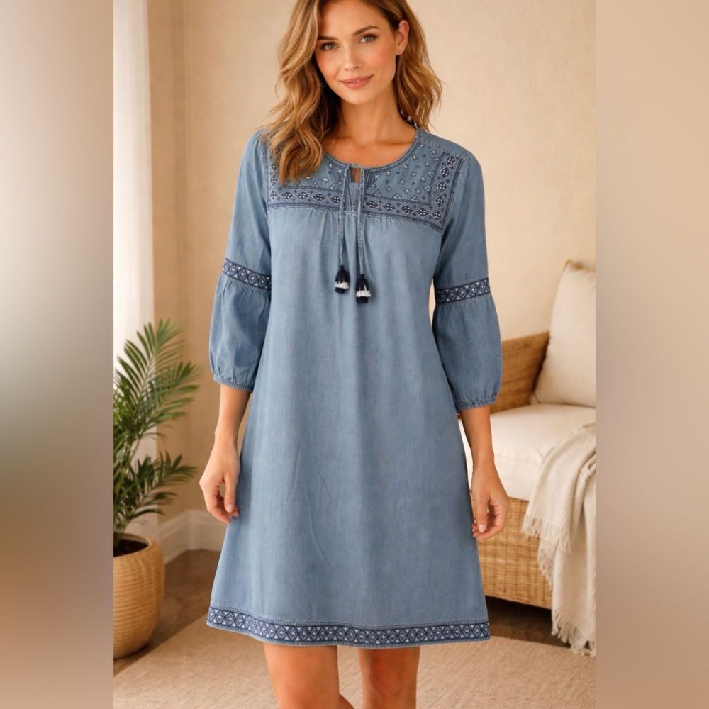 J Jill Denim Embroidered Dress Size L
